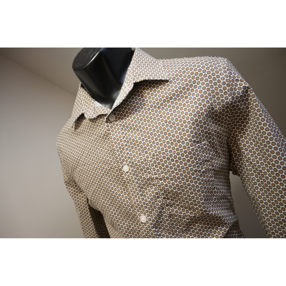 Express Button Up Shirt Mens Small S Tan Geometric Circle Stretch Slim Excellent